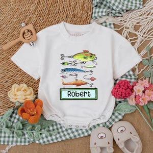 Personalized Fishing Baby Romper, Father&#39;s Day Outfit, Baby Boy Bodysuit, Coming Home Outfit, Fishing Baby Shower Gift, Cute Fishing Gift