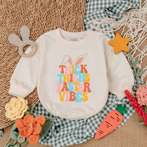 Thick Thighs Easter Vibes Baby Romper, Easter Baby Bodysuit, Easter Day Baby Gift, My First Easter Outfit, Baby Girl Clothes, Bubble Romper