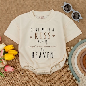 Custom Sent With A Kiss From My Grandma In Heaven Romper, New Grandbaby Bodysuit, Newborn Bubble Romper, Baby Shower Gift, Baby Announcement