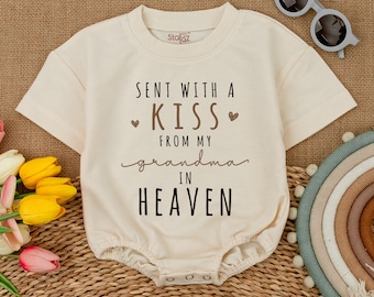 Custom Sent With A Kiss From My Grandma In Heaven Romper, New Grandbaby Bodysuit, Newborn Bubble Romper, Baby Shower Gift, Baby Announcement