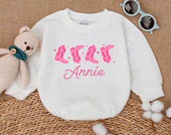 Custom Cowgirl Boots Romper, Western Boots Baby Bodysuit, Girl Rodeo Outfit, Western Baby Gift, Newborn Bubble Romper, Baby Announcement