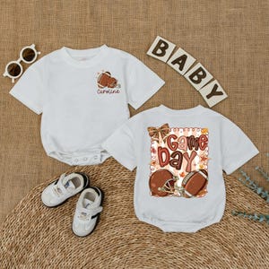 Personalized Football Game Day Baby Romper, Baby Girl Football Outfit, Football Name Toddler Shirt, Sports Baby Clothes, Baby Shower Gift