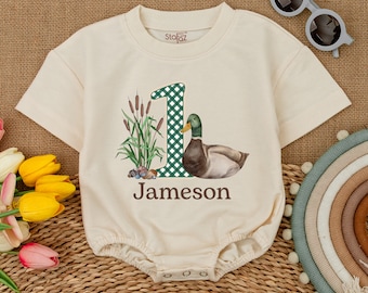 One Mallard Duck Birthday Romper, Mallard Duck Birthday Bodysuit, Duckling Bodysuit, Short Sleeve Bubble Romper, Trending Animal Shirt