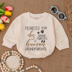 Promoted From Dog Grandparent to Human Grandparent Romper, Newborn Baby Bodysuit, First Grandchild, Baby Announcement, Baby Shower Gift