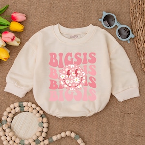 Daisy Big Sister Baby Romper, Smile Face Big Sis Bodysuit, Big Sister Bubble Romper, Baby Clothes, Pregnancy Announcement, Baby Shower Gift