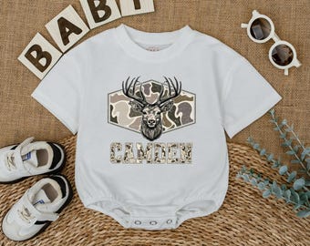 Body (onesie) Bébé Gerber Personnalisé Thème Chasse - Gris, Manches Courtes, Neuf Avec étiquettes, Taille Bébé