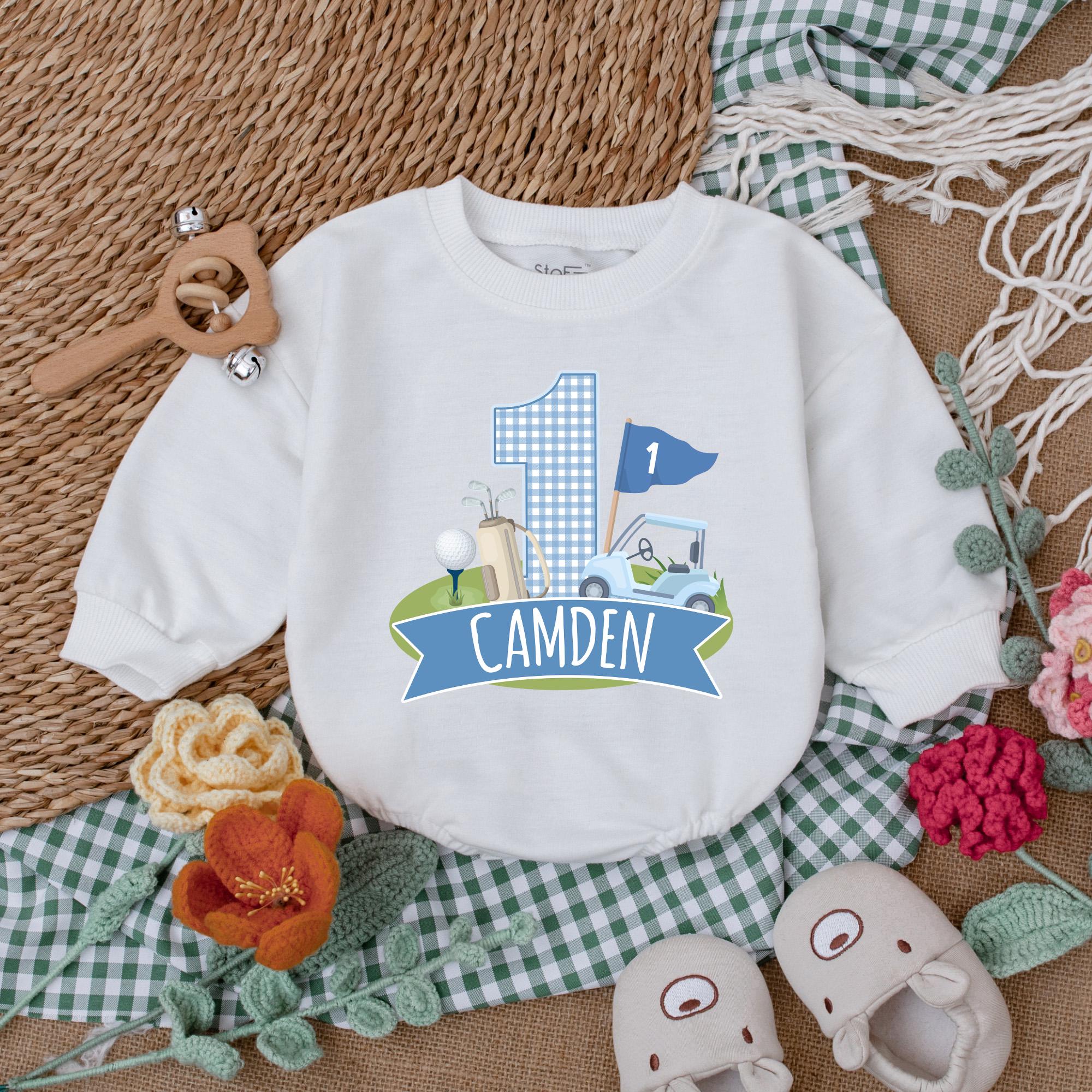 Personalized Golf Hole in One Romper, Golf Birthday Baby Bodysuit, Boys First Birthday Outfit, Baby Boy Golf Outfit, Newborn Bubble Romper