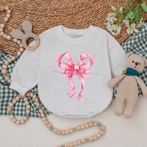Personalized Pink Bow Baby Romper, Cute Bow Pink Bodysuit, Girls Birthday Bodysuit, Cute Pink Ribbon, Baby Girl Clothes, Gift for Birthday