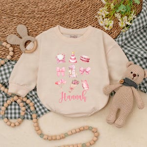 Personalized Pink Bow Birthday Romper, Personalized Name 1st Birthday Bodysuit, Girl Birthday Clothes, Birthday Outfit, Gift for Birthday