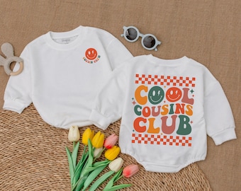 Retro Cool Cousins Club Romper, Cousin Crew Bodysuit, Smiley Face Outfit, Family Reunion Outfit, Matching Family, New Cousin Reveal Gift