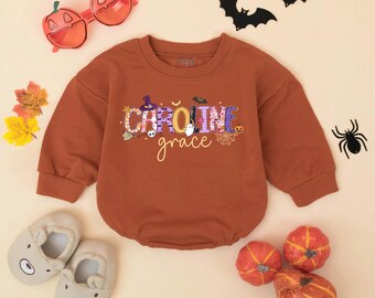 Custom Name Halloween Baby Romper, Personalized First Halloween Baby Bodysuit, Spooky Baby Outfit, Kids Name Halloween Shirt, Fall Baby Gift