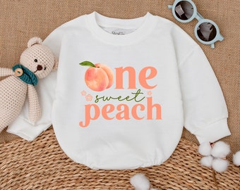 One Sweet Peach Birthday Romper, One Little Peach Bodysuit, Peach 1st Birthday, Baby Birthday Outfit, Smash Cake Outfit, Baby Girl Romper