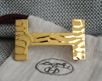Vintage H 32mm Hermes Gürtelschnalle Gold poliert H2O Quizz Schnalle Fibbia Boucle Cintura Gürtel Mode