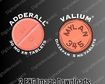 Adderall i Valium Drug Cyfrowy Clip Art, Natychmiastowe Pobieranie Cyfrowe