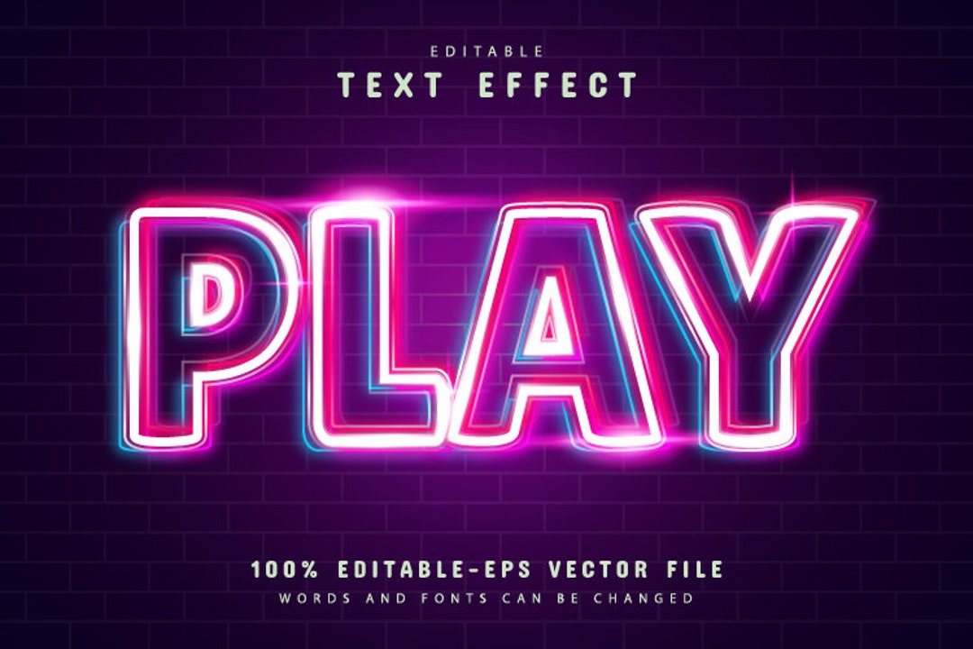 PLAY Neon Text Effect Custom 3D Text Style Editable Vector for ...