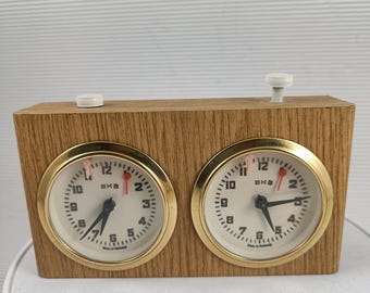 Reloj de ajedrez alemán BHB vintage: cronómetro analógico marrón, mecanismo Jerger