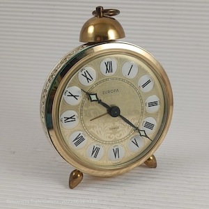 Vintage EUROPA German Alarm Clock Gold Tone 1960&#39;s, working condition