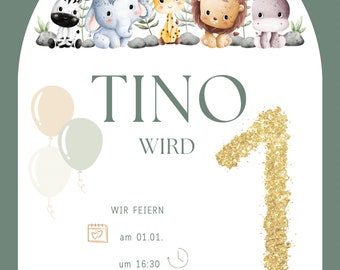 Einladung Kindergeburtstag Baby Tiere personalisierbar& zum selbst ausdrucken