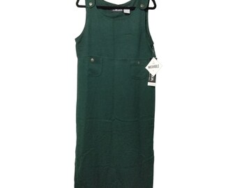 NWT SAG HARBOR Green Front Pockets Side Slits Pinafore Dress Size 12 Petite