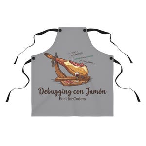 Tablier Debugging con Jamón | Illustration de cuisse de jambon codeur, humour de programmation