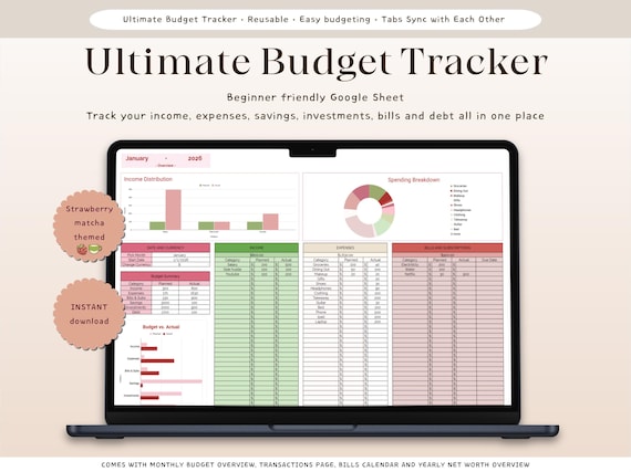 Ultimate Budget Planner Spreadsheet | Google Sheets Budget Tracker | Monthly Budget| Annual Finance Tracker | Easy Simple Financial Planner