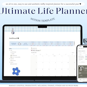 Plantilla Notion Ultimate Life Planner 2026, Panel de control todo en uno, Plantilla Notion estética That Girl, Planificador personal Miffy, Notion para TDAH