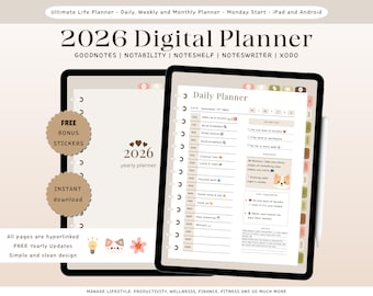 All-In-One Digital Planner 2026 | Goodnotes, Notability, iPad & Android | Daily, Weekly, Monthly | Undated, Minimalist, ADHD, Clean, Simple