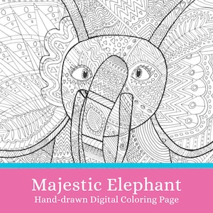 Majestic Elephant Hand-drawn Coloring Page - Digital Download