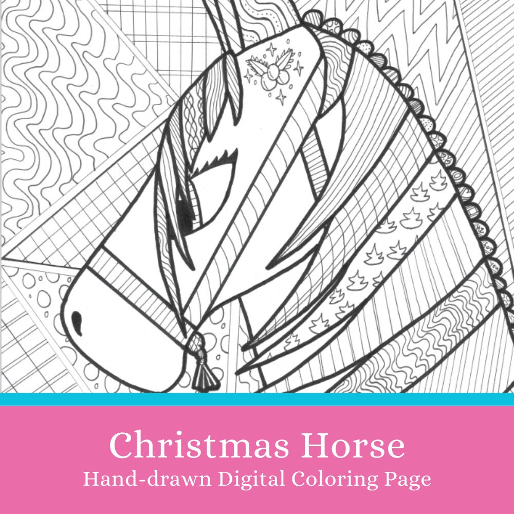 Christmas Horse Hand-drawn Coloring Page - Digital Download - Etsy