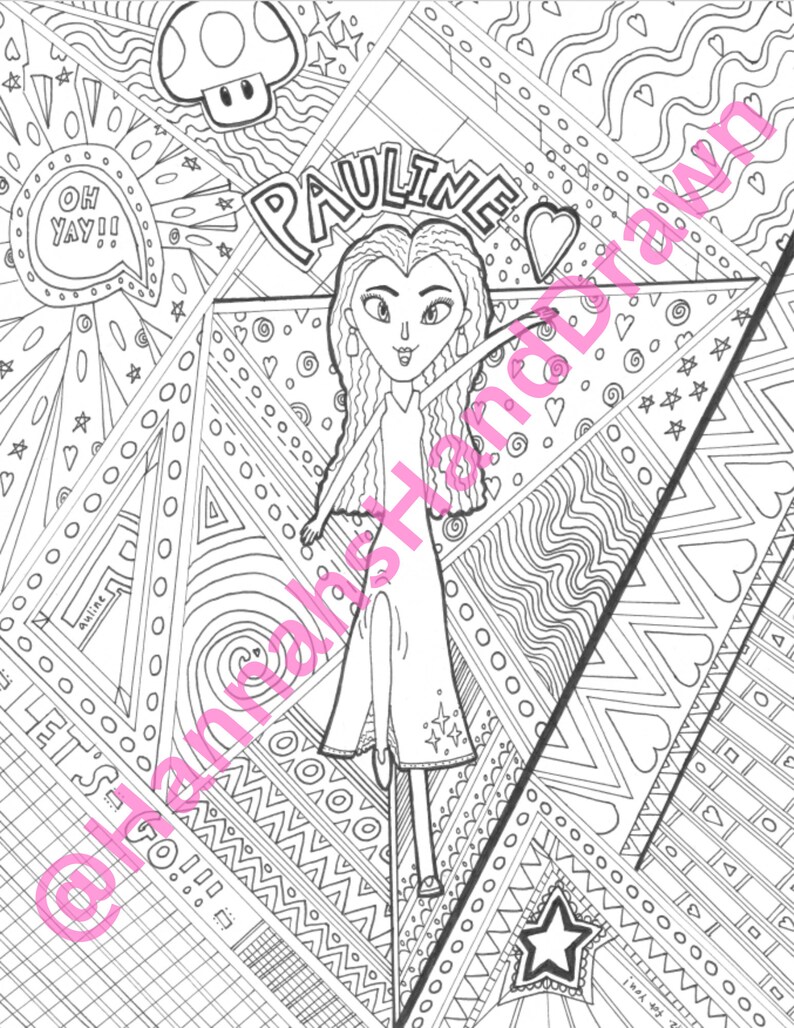Super Mario Princesses Hand-drawn Coloring Page Bundle - Digital ...