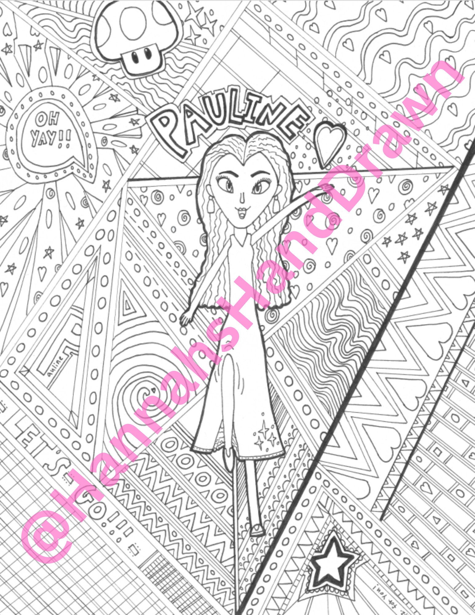 Super Mario Princesses Hand-drawn Coloring Page Bundle - Digital ...