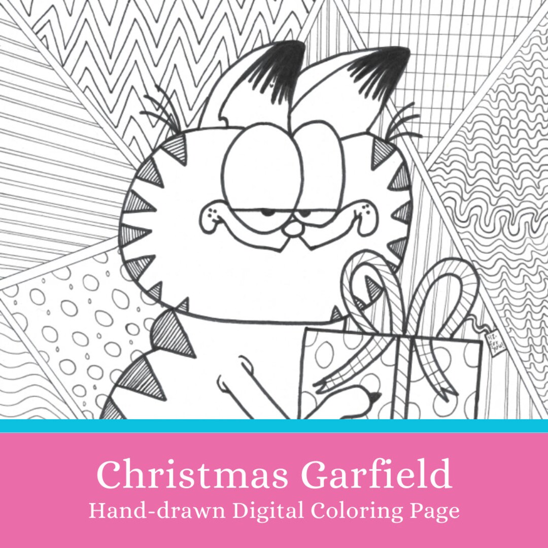 Christmas Garfield Hand-drawn Coloring Page Digital Download - Etsy