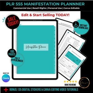 555 MANIFESTATION PLANNER - Plr Ebook Template, Ebook Canva Template, Plr Ebook Bundle, Plr Ebook Digital Marketing, Manifestation Journal