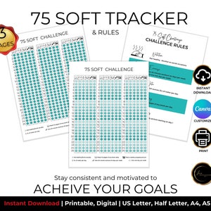 75 Soft Challenge EDITABLE Tracker | Customizable Canva Template | 75 Soft Printable | Multiple Sizes | US Letter, Half Letter, A4, A5