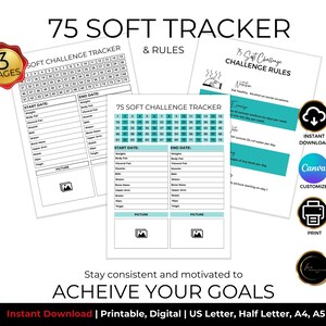 75 Soft Challenge Tracker EDITABLE | Customizable Canva Template | 75 Soft Printable | Multiple Sizes | US Letter, Half Letter, A4, A5