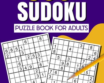 May include: Two Sudoku puzzles with a pencil on a yellow and purple background. The puzzles are labeled "Level of Difficulty: Easy to Medium".