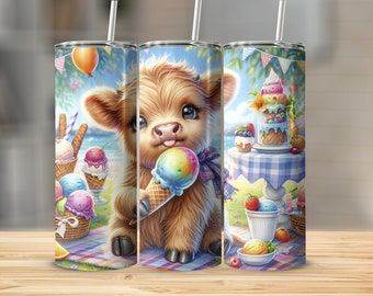 Trinkbecher mit Hochlandrindkalb-Motiv, ideal für Sommerpicknicks, Eiscreme und als Kinder-Trinkgefäß