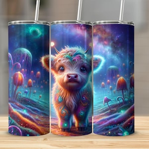 Alien Highland Cow 20oz smal tumbler, present till jul, present till vän, familj