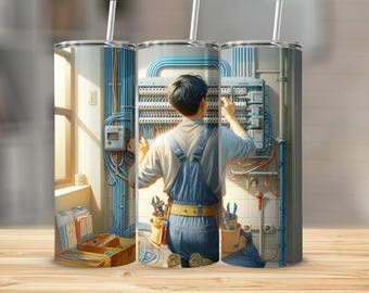 Beker voor elektricien, reismok met ingewikkeld ontwerp, geïsoleerde beker klusjesman, uniek elektriciencadeau, gepersonaliseerd drinkgerei