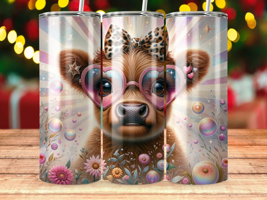 Girly, Leopard Print Highland Cow 20oz Skinny Tumbler, Gift for
