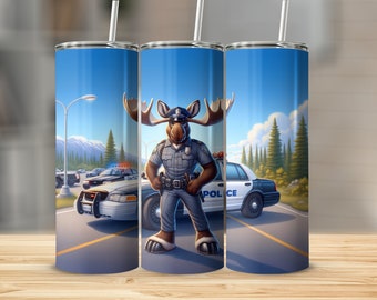 Moose Police Officer Tumbler, Fun Animal Character Tumbler, Tumbler with Police Theme, Ideal Gift for Police Officers