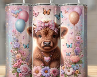 Florale Highland Kuh 20 Unzen Skinny Tumbler, Geschenk für Weihnachten, Geschenk für Freund, Familie