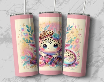Whimsical Axolotl Tumbler, Cute Salamander Art Print, Kawaii Animal Drinkware, Pastel Colors, Gift for Kids and Adults