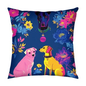Miniature Pinscher Modern Brightly Colored Toile de Juoy Dog Breed Throw Pillow, Vibrant Dog Illustration, Home Decor Cushion