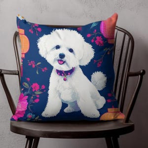 Bichon Frise Throw Pillow Modern Brightly Colored Dog Breed Throw Pillow, Unique Couch Pillow, Cozy Dog Lover Gift, Pet Print Pillow