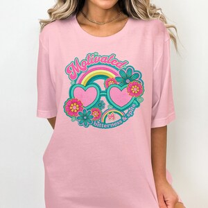 Motivated by Bitterness and Spite T-Shirt, Retro Groovy Design, Cute Heart Sunglasses Shirt, Colorful Floral Tee, Vintage Style Top image 10