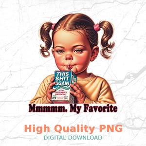 Funny Cute Vintage Style Girl Drinking Box Image, High Quality PNG, Digital Download Graphic, Retro Artwork for Crafts