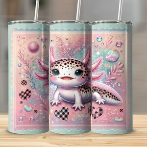 Whimsical Axolotl Tumbler, Pastel Pink Cute Fantasy Creature Drinkware, Unique Gift for Animal Lovers