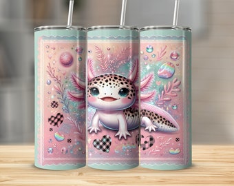 Whimsical Axolotl Tumbler, Pastel Pink Cute Fantasy Creature Drinkware, Unique Gift for Animal Lovers
