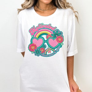 Motivated by Bitterness and Spite T-Shirt, Retro Groovy Design, Cute Heart Sunglasses Shirt, Colorful Floral Tee, Vintage Style Top image 9
